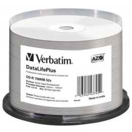 Диск CD Verbatim CD-R 700Mb 52x Cake box Printable (43745) фото 1