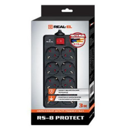 Сетевой фильтр питания REAL-EL REAL-EL RS-8 PROTECT, 3m, black (EL122300022) фото 2