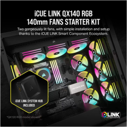 Кулер для корпуса Corsair iCUE Link QX140 RGB PWM PC Fans Starter Kit with iCUE LINK System Hub (CO- фото 2